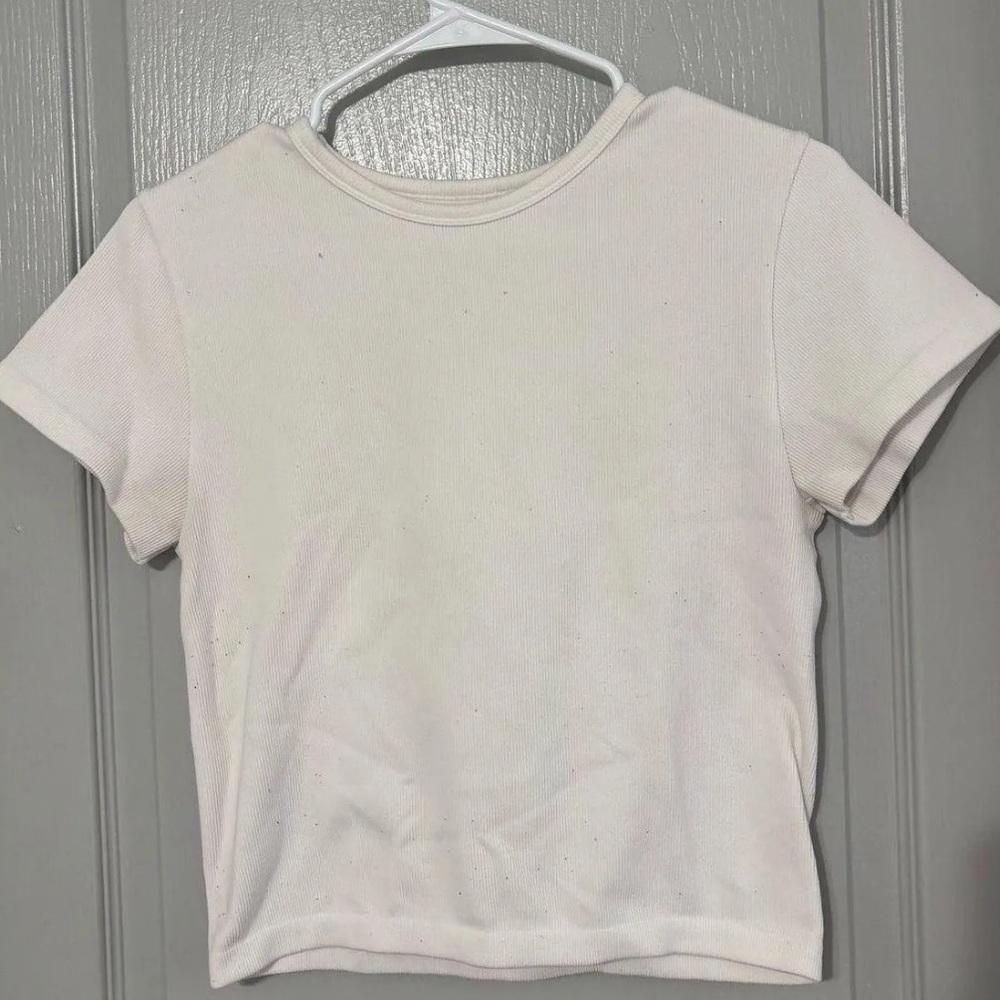 Gilly Hicks Cream Ribbed Short Sleeve Top